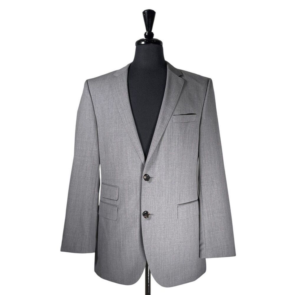 Hugo Boss Mens 40L Gray 100% Wool 2 Button Blazer Sport Coat Lined Jacket